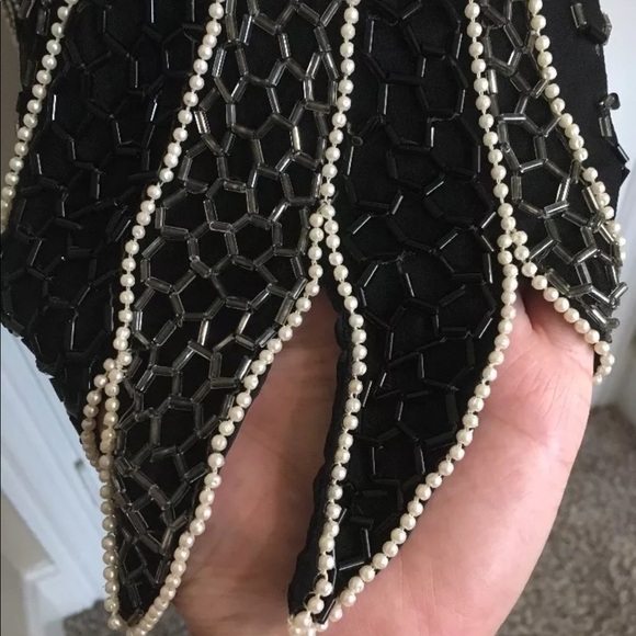 Linsiano Womens Vtg Medium Silk Black Silver Sequins Beads Pearls VLV Formal - Picture 5 of 8